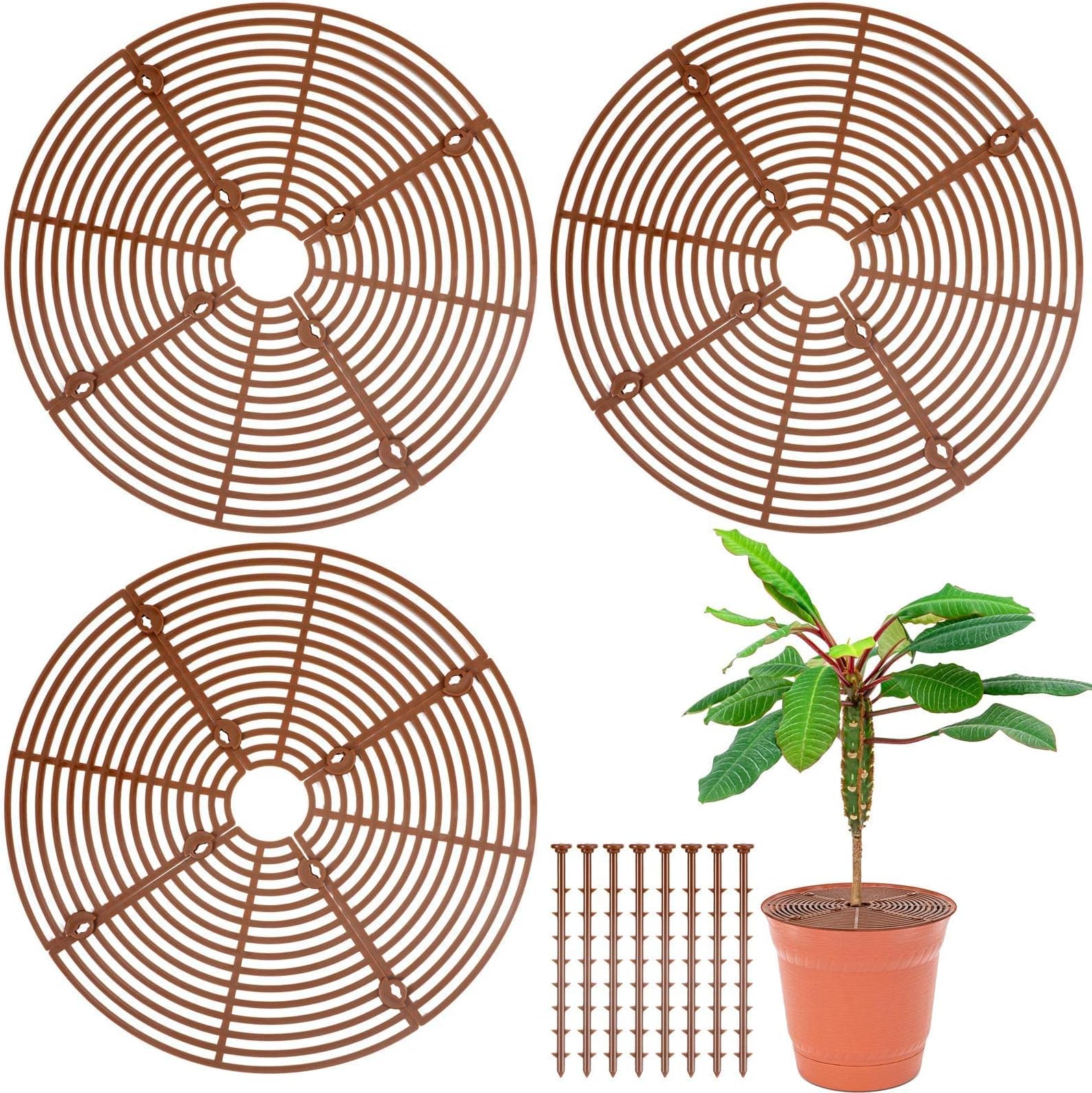 Excefore Plant Pot Grid with Center Cutout Cuttable Flower Cover Soil Protectors from Animals Safety Stake Cat Pet Digging Stopper Gardening 3 Pcs