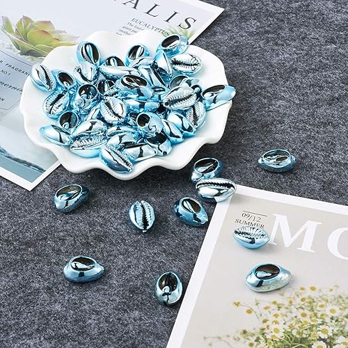 Vista 128 de Cheriswelry 50 cuentas de concha galvanizadas, conchas de cauri en espiral, conchas de mar, verano, playa, cuentas espaciadoras sueltas