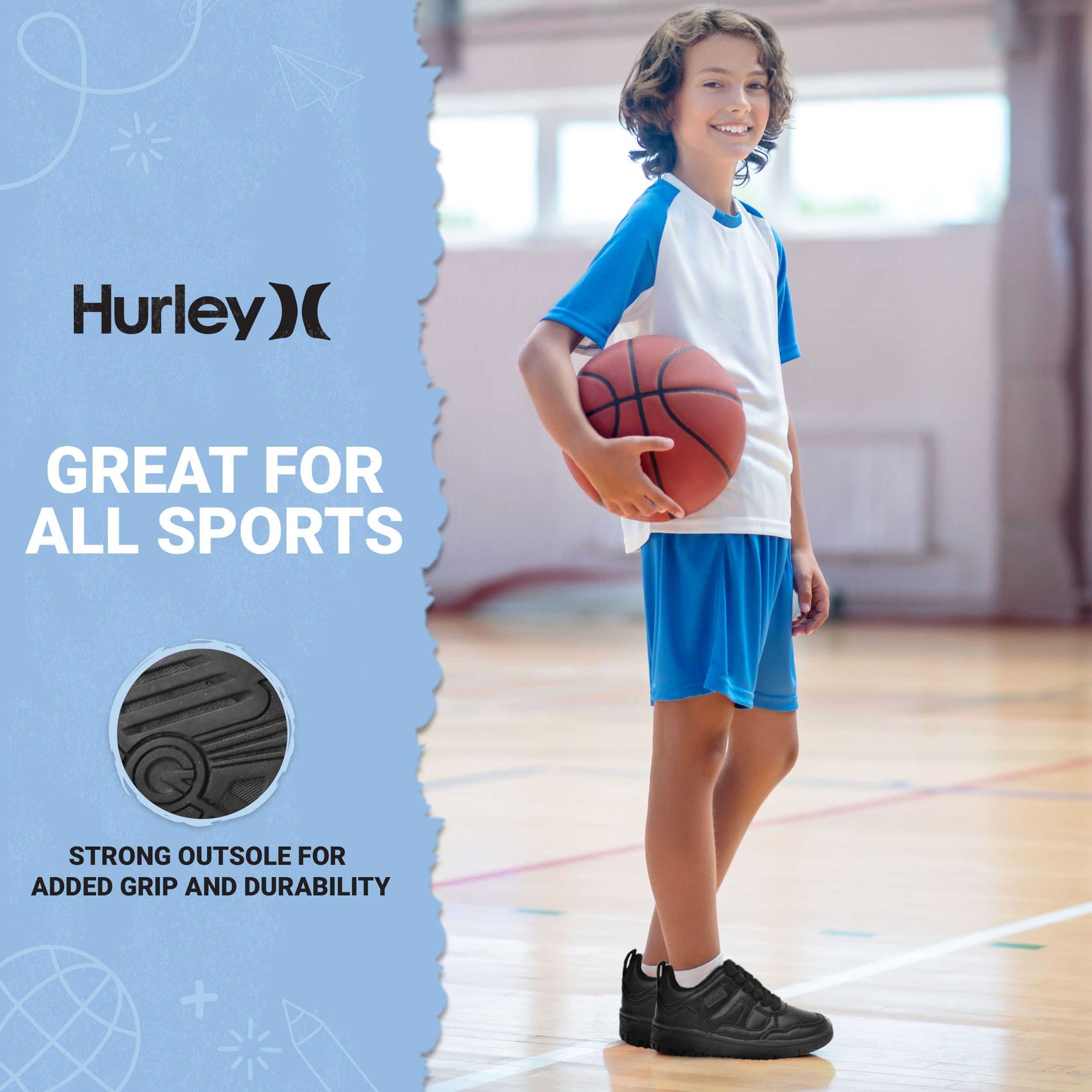 Hurley Jason - Sneaker basse per bambini, con lacci, scarpe sportive per ragazzi e ragazze, scarpe da ginnastica imbottite con suola resistente, scarpe da basket per bambini