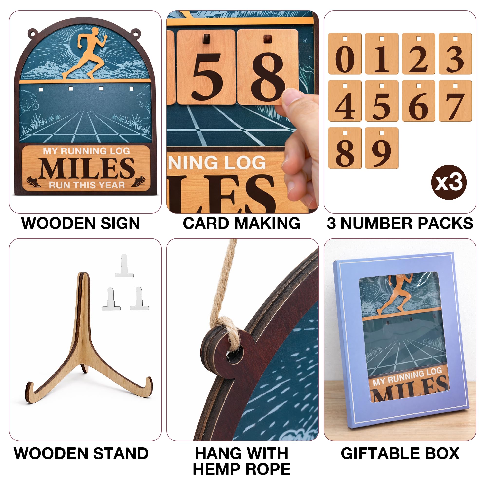 Miles Run This Year Tracker Sign - Wooden Yearly Running Log Counter Home Decor - Running Gifts for Women Men Runners, Marathon Runner Gifts