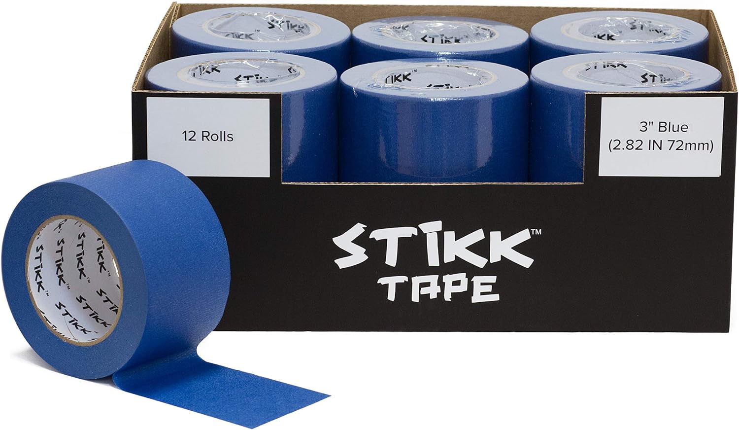80% Off Discount STIKK 12 Roll Case 3" inch x 60yd Blue Painters Tape Multi Surface Crepe Paper 14 Day Clean Removal Trim Edge Finishing (2.82" in 72mm) …