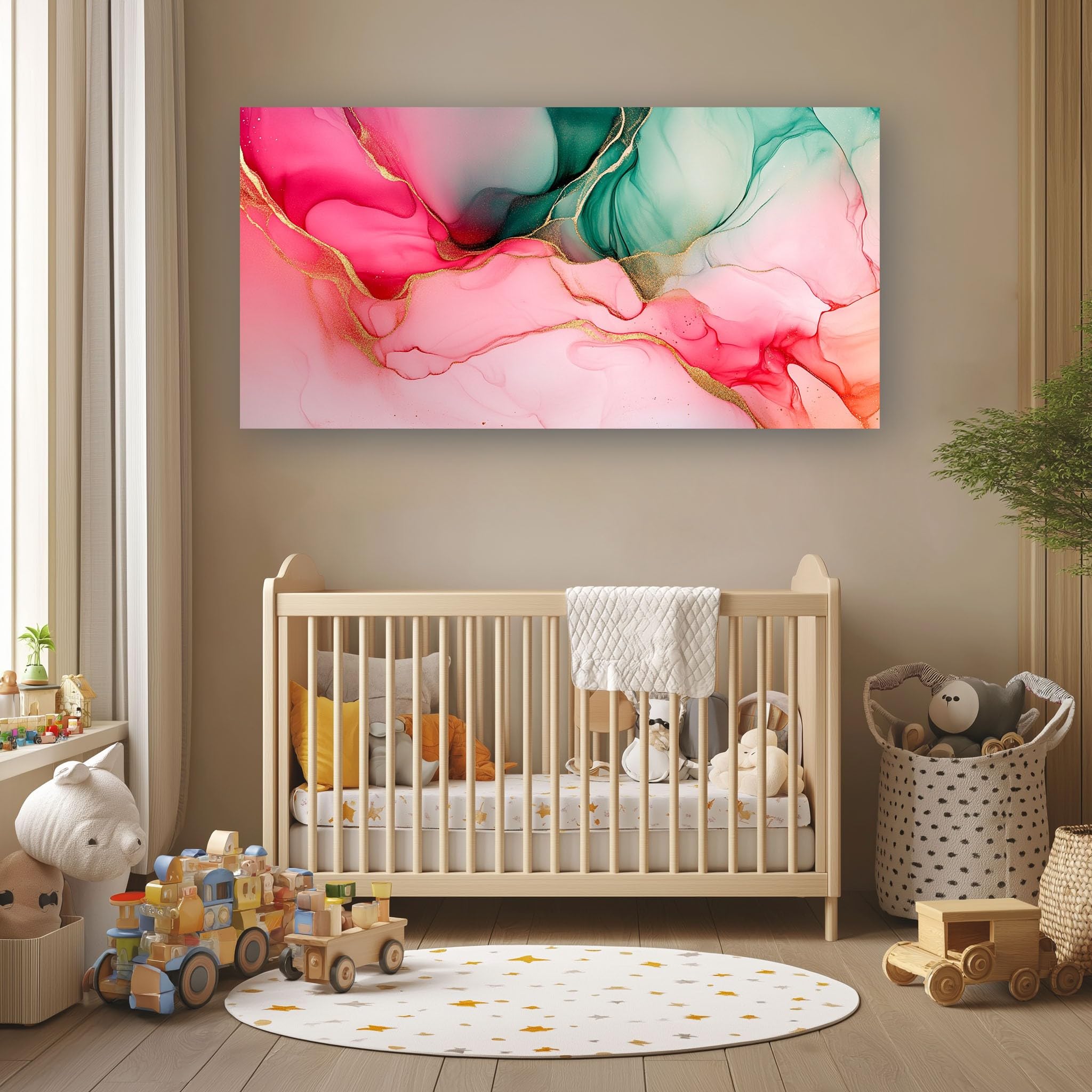 Leinwandbild 50x100 cm Abstrakt Tuschmalerei Wandbilder Modern Farbblock | Fertig Gerahmt auf Holzrahmen Kunstdruck Zeitgenössisch Flüssig Wohnzimmer Schlafzimmer Büro Dekoration