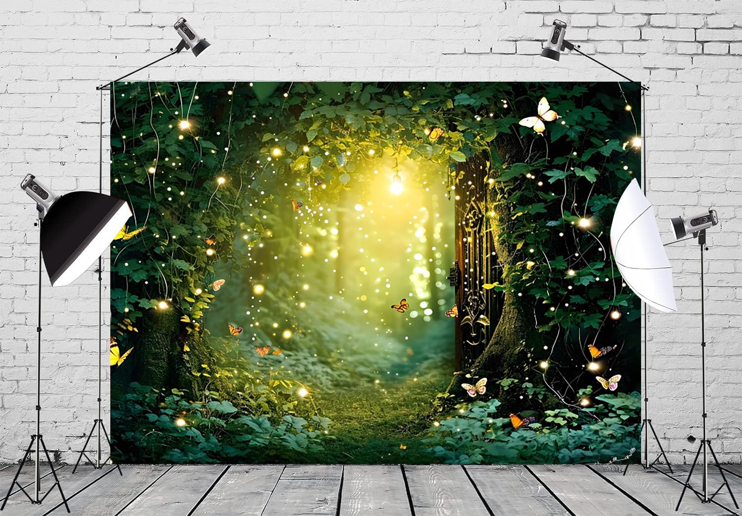 Yieldeer Nebliger Wald-Hintergrund, 2,1 X 1,5 M, Polyester, Verzauberter  Märchenwald, Pilz, Schmetterling, Vogel, Schnecke, Fotografie-Hintergrund,  Kindergeburtstag, Party, Dekoration, Babyparty, image size:1500x1043