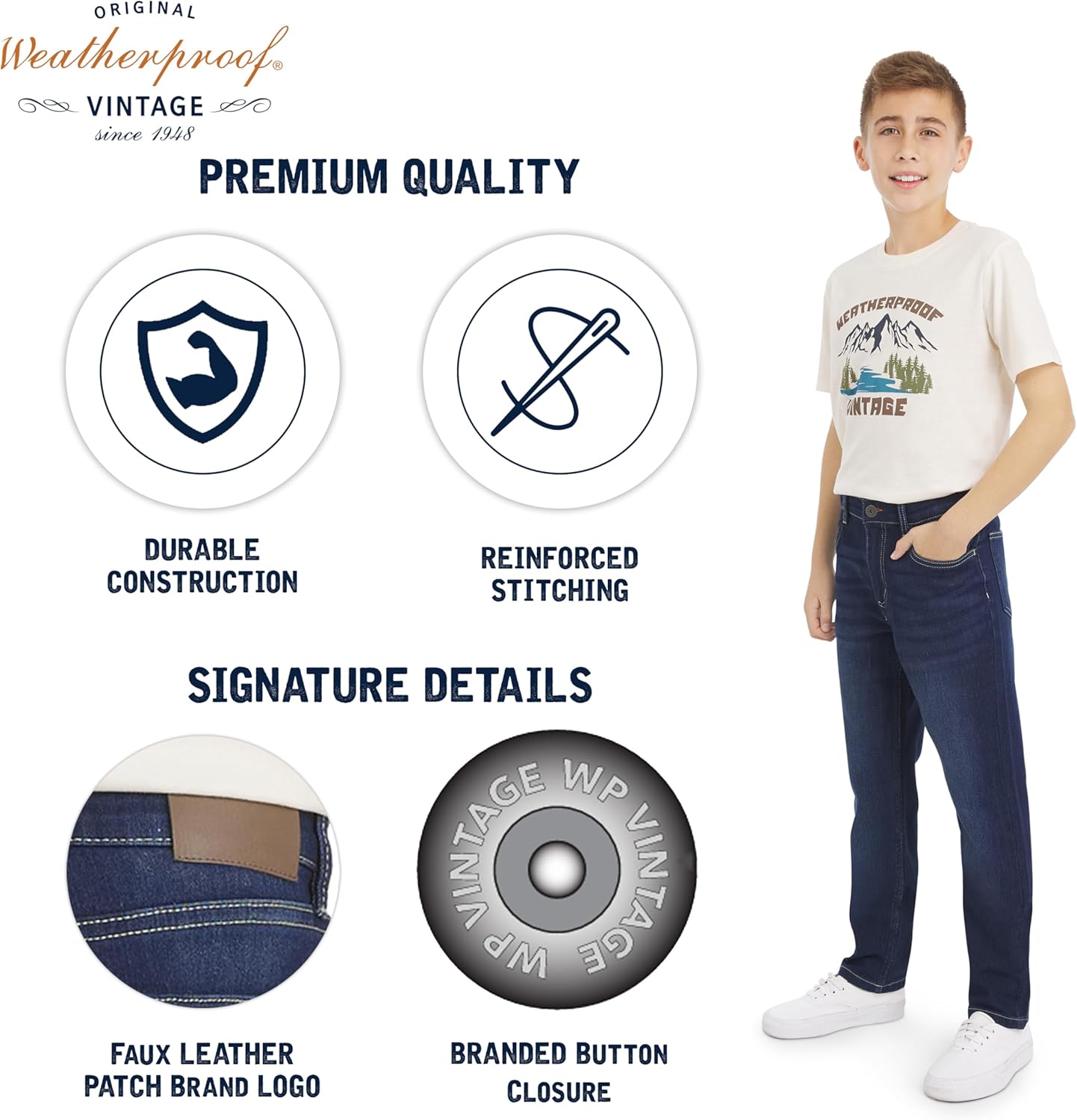 Weatherproof Vintage Boys' 5 Pocket Slim Fit Stretch Waist Denim Jeans - Image 4