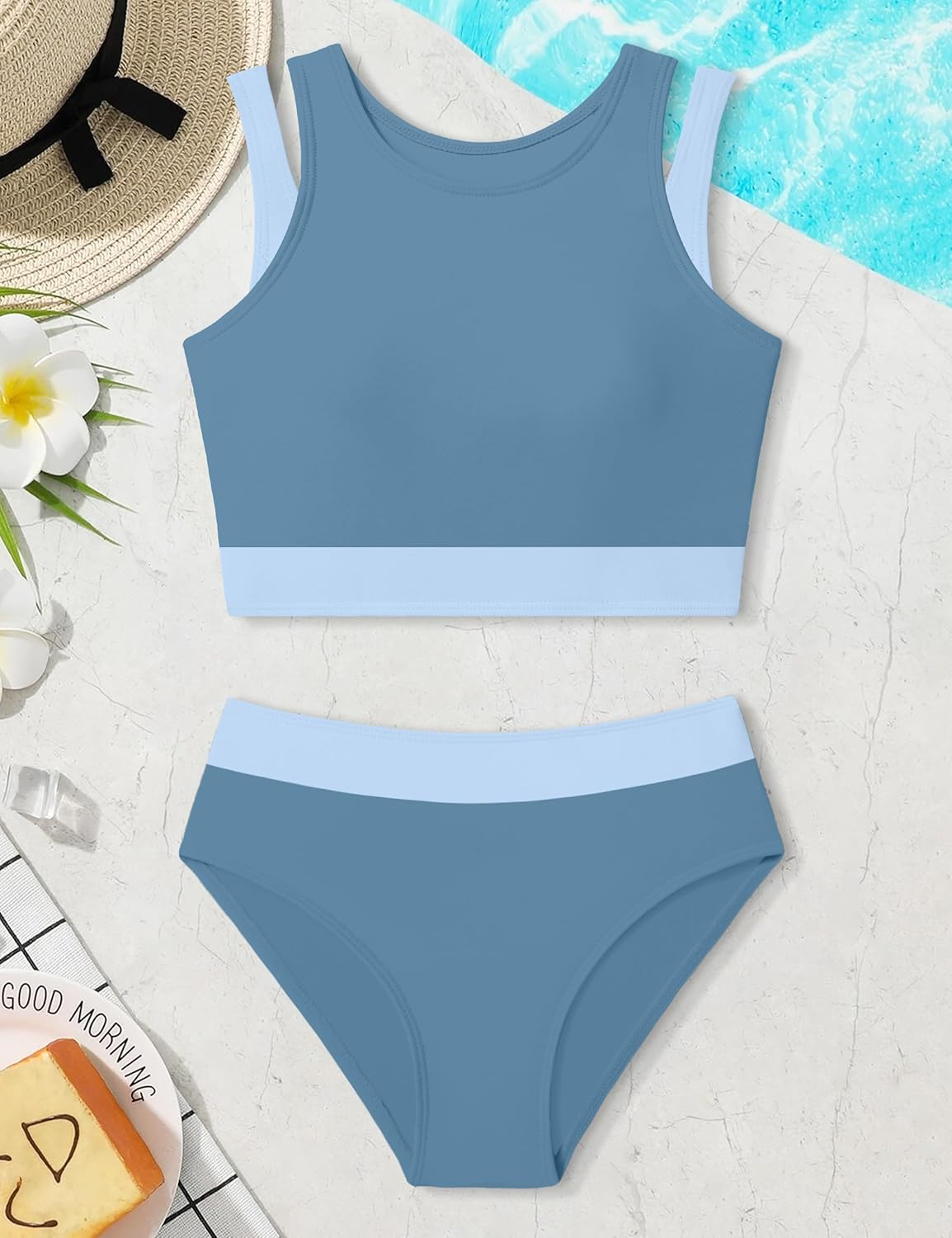 MIGU Girls Swimsuit Bikini Two Piece Girls Bathing Suits Adjustable Double Straps Color Block Swimwear for Girls 9-16 Years - Image 6