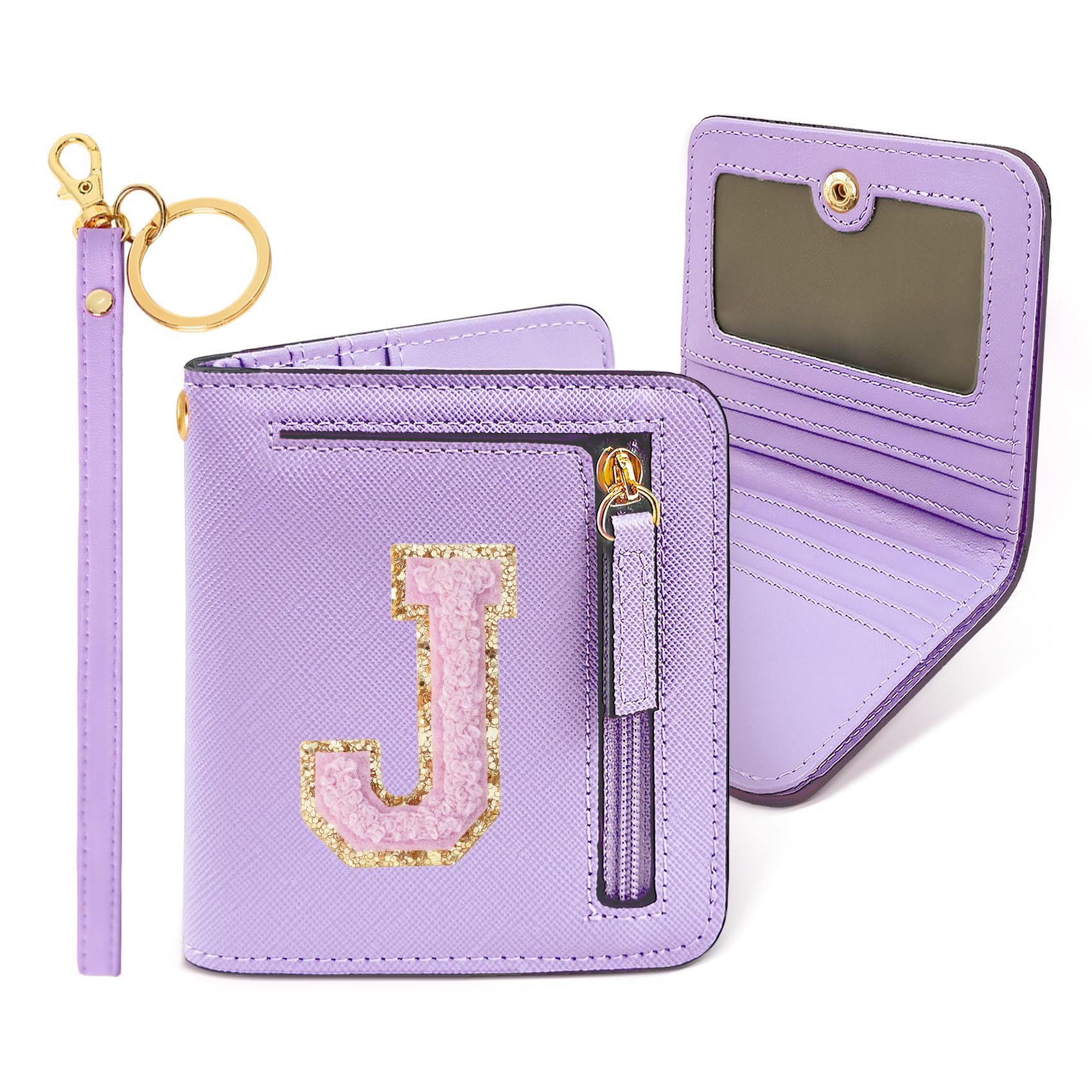 COSHAYSOO Small RFID Wallet Bifold First Communion Baptism Gifts for Tween Dance Team Girls Preteens Christmas Valentines Easter Nurse Graduation Gift Ideas Chenille Letter J Purple