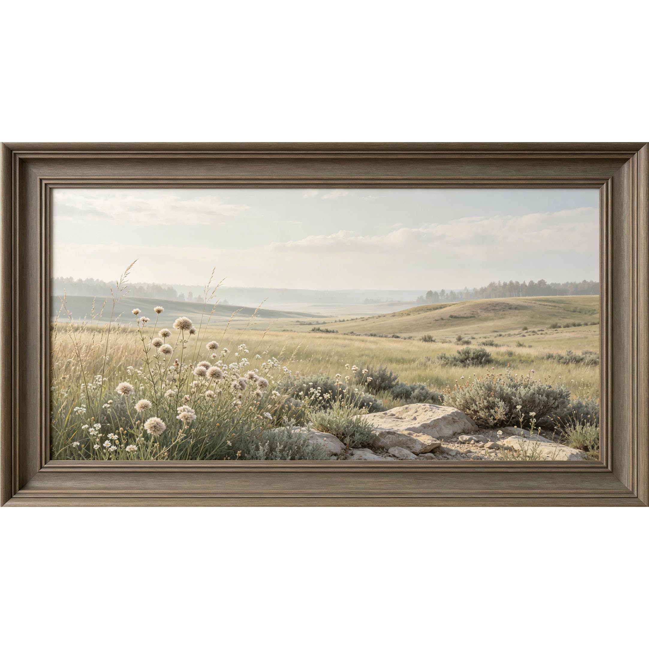 QZLITHOTIC 50x90cm3D Framed Wall Art， Botanical Meadow Landscape Self‑Adhesive Mural， Water‑Activated Peel & Stick Fabric Decor Wall Decal for Bedroom Living Room