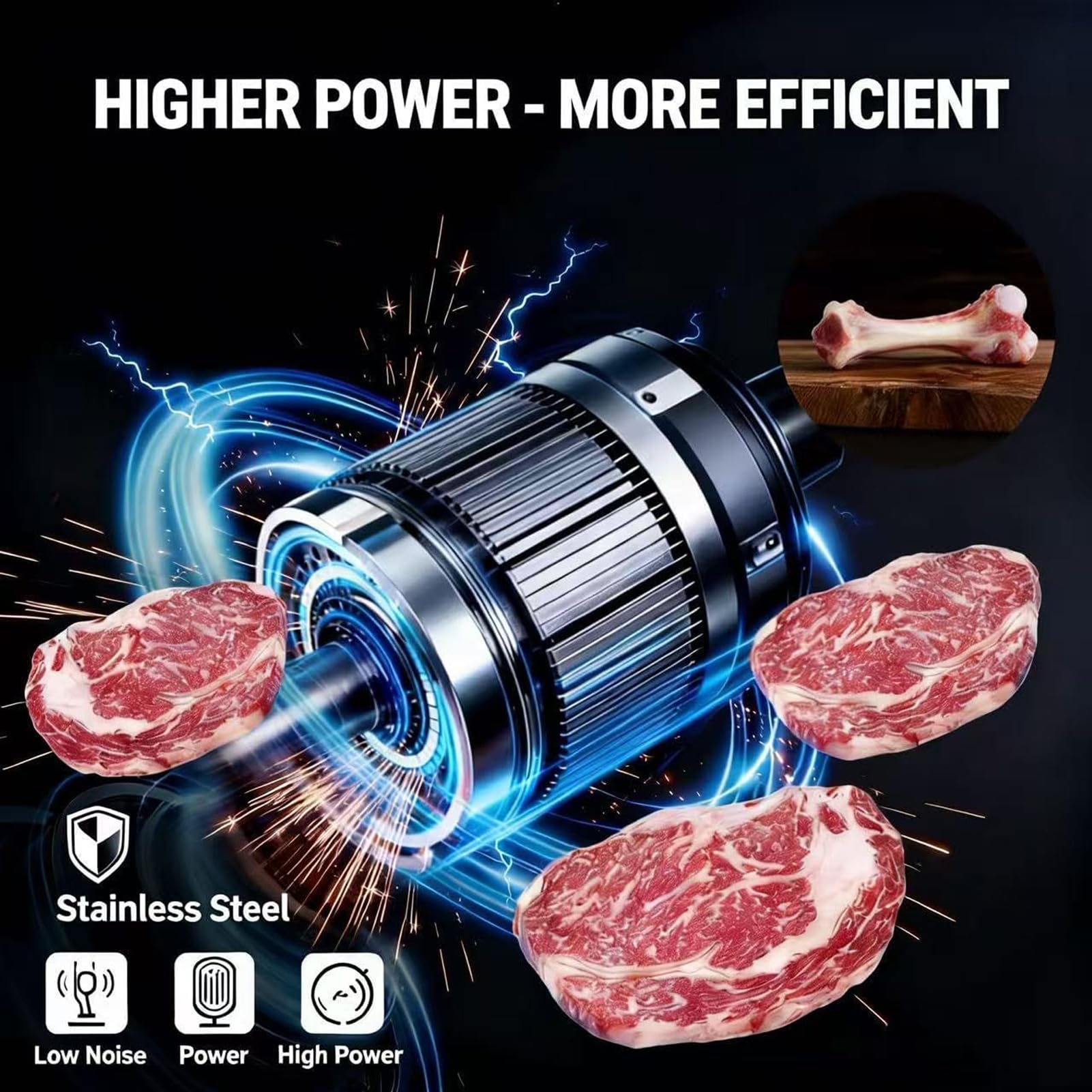 Sierra Eléctrica Comercial para Huesos de Carnicero, 1100W Sierra de Cinta de Acero Inoxidable, Mesa 44x31cm, Grosor 0-130mm, con 8 Cuchillas, para Carne Congelada, Costillas, Res y Pescado