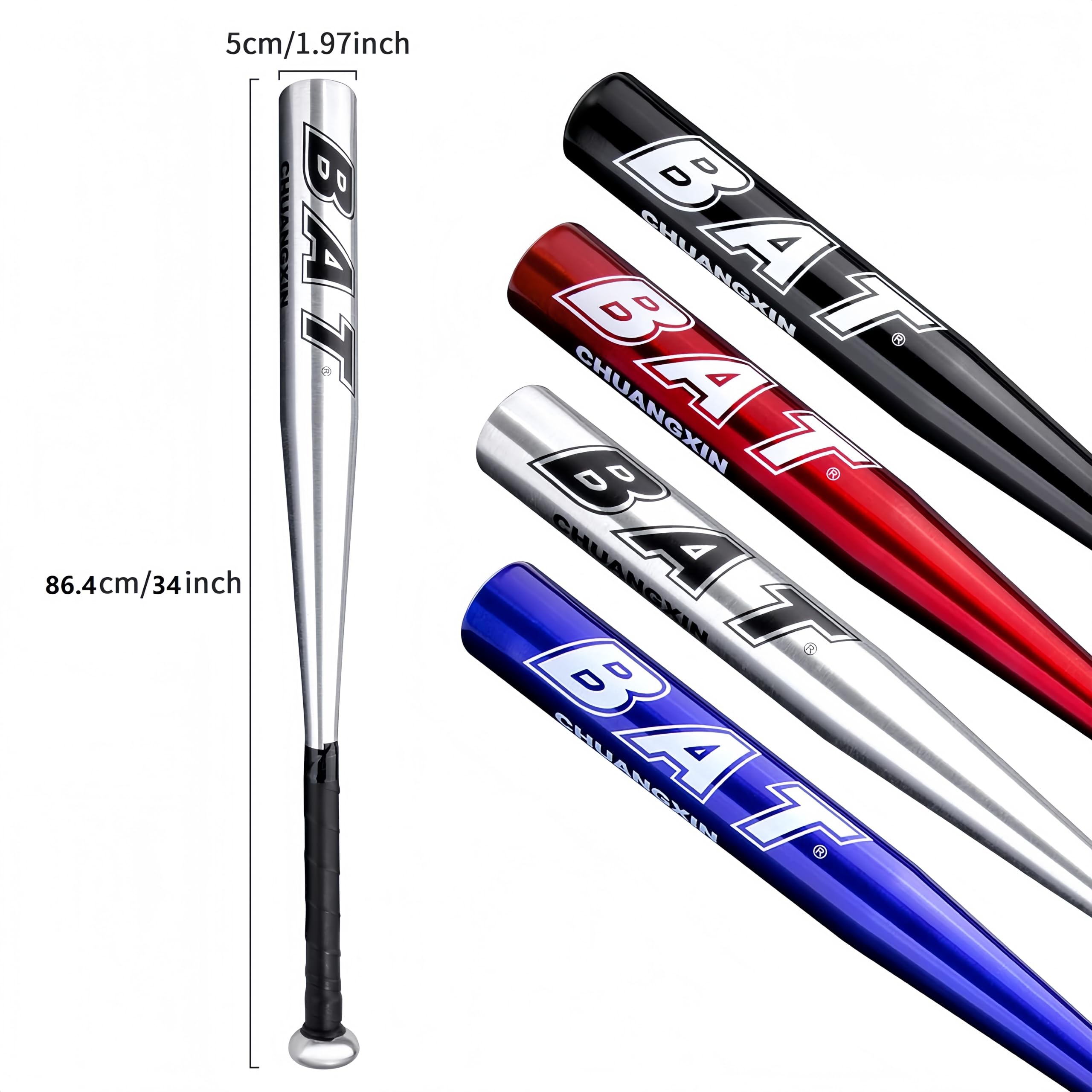 Aluminium Baseballschläger Schwarz Mehrfarbig Metall Baseballschläger Leicht Spiel Schläger für Jugend Erwachsene Männlich Weiblich 34 Zoll (86,4cm)