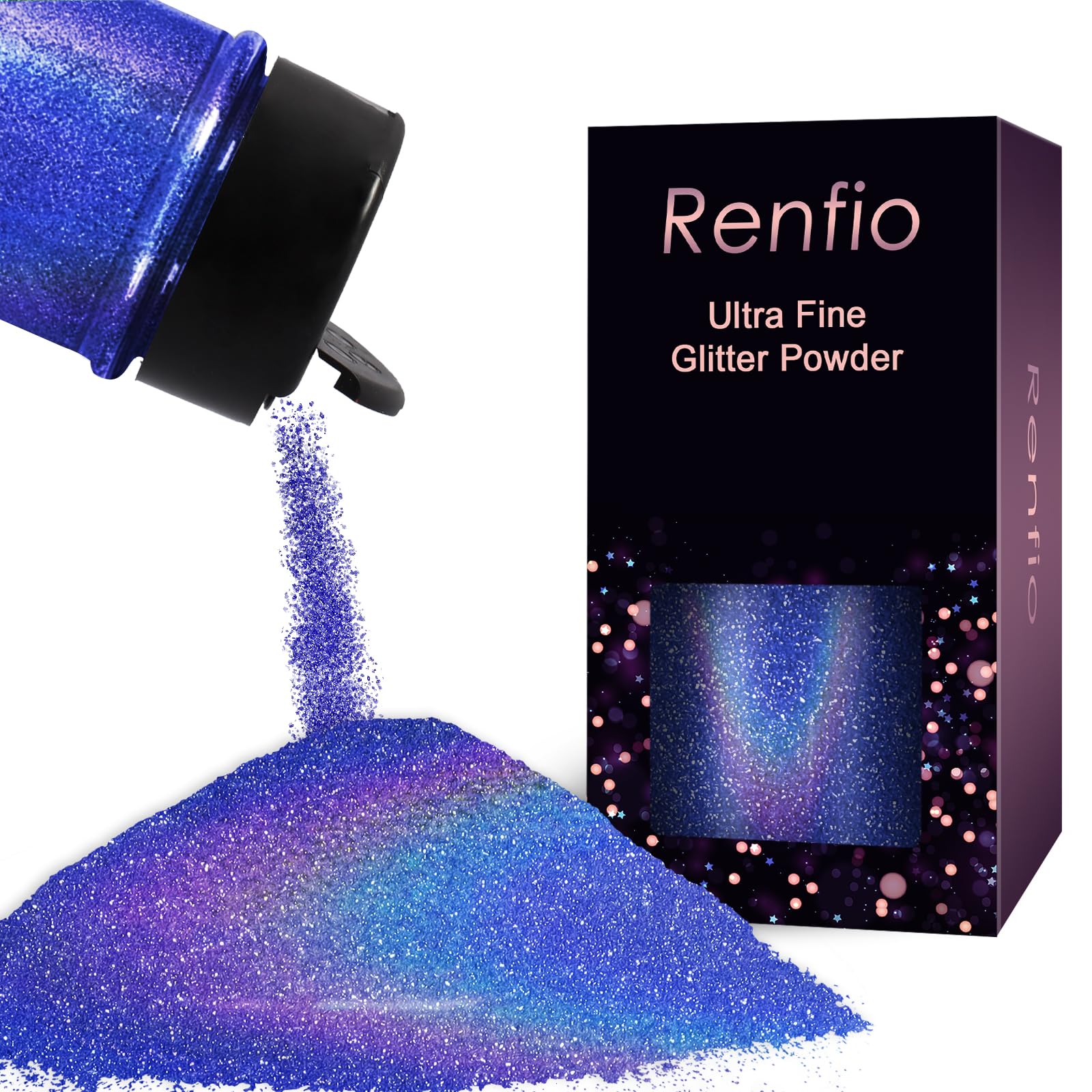 Renfio Polvo holográfico, Purpurina holográfica Azul, Purpurina en Polvo de Diamante de 1/360'' para Manualidades, Purpurina Fina de 1,94 oz/55 g para aplic Azul océano