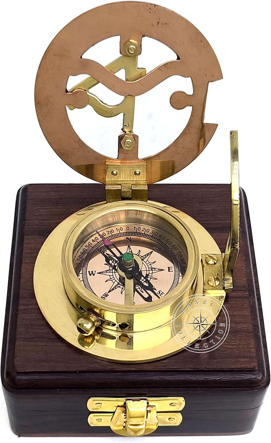 Polished Brass Sundial Compass, Sundial Clock in Wooden Box Gift Sun Clock Ship Replica Watch, Ship Decorations - Image 6