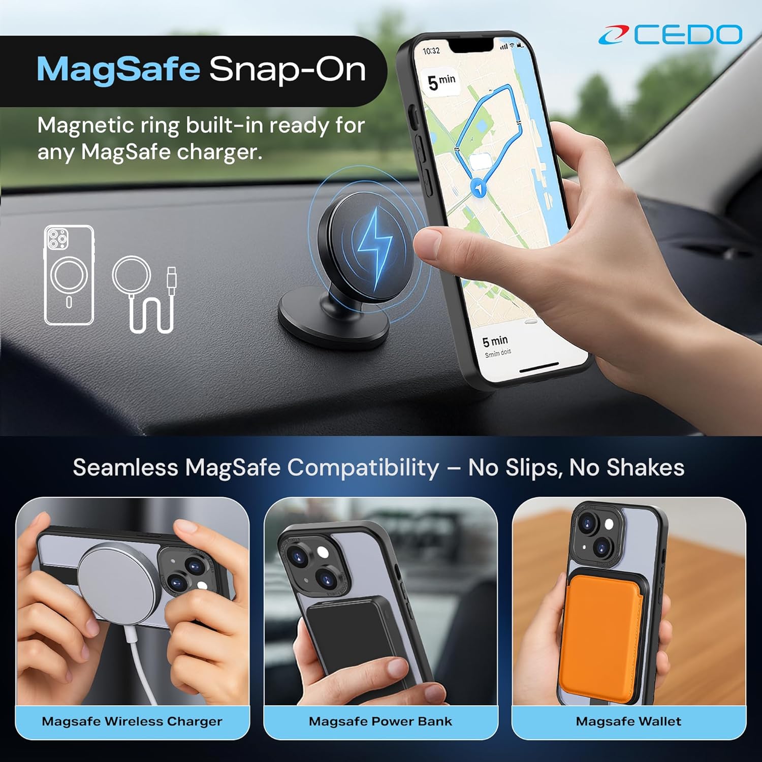 Magnetic Kickstand for iPhone 14 Plus Case [Compatible with MagSafe] [3-Way Adjustable with Metal Stand] [Military-Grade Shockproof] Slim Translucent Wireless Charging Backcover, Black - Image 4