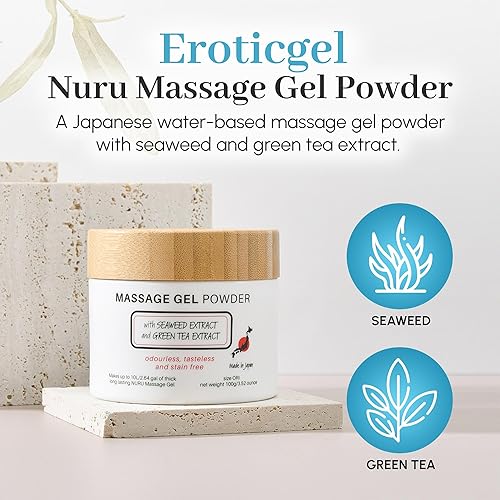 Miniatura 3 de Nuru Masaje Gel Therapy Powder 3.53 oz  Algas marinas y té verde  Hecho en Japón  Sin parabenos ni glicerina  Hace 2.64 galones