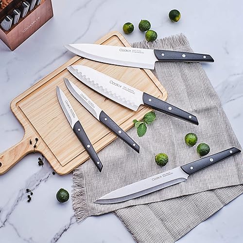 Miniatura 6 de Cookit - Juego de cuchillos de cocina con bloque, juego de 15 cuchillos de cocina con soporte de bloque de pino, juego de bloques de cuchillos con
