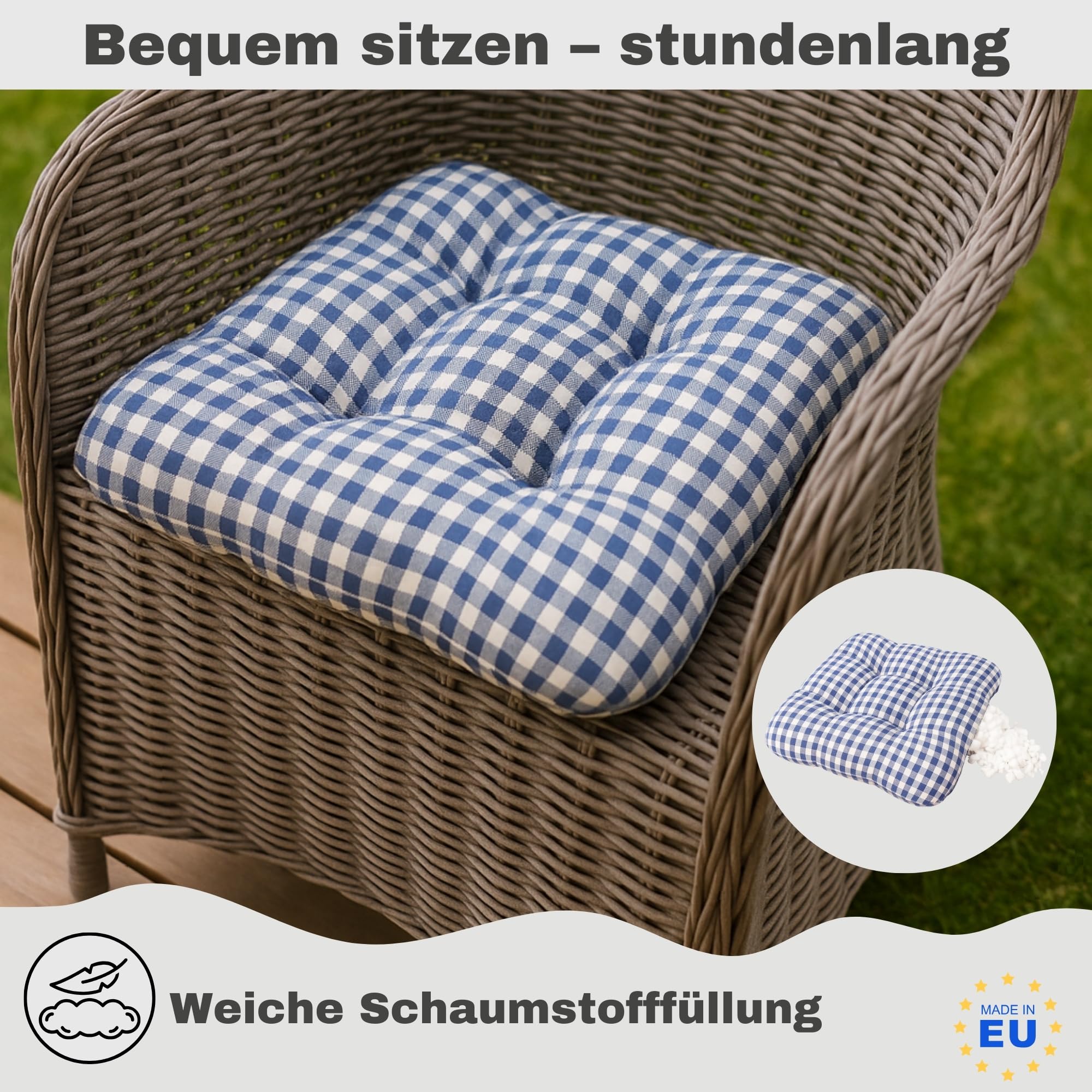 HLKauf 8er Set Anthrazit Sitzkissen 36x36x6 cm | weiche Kissen | Für Garten, Camping, Gastronomie oder Bistro | Oeko-Tex und Made in EU