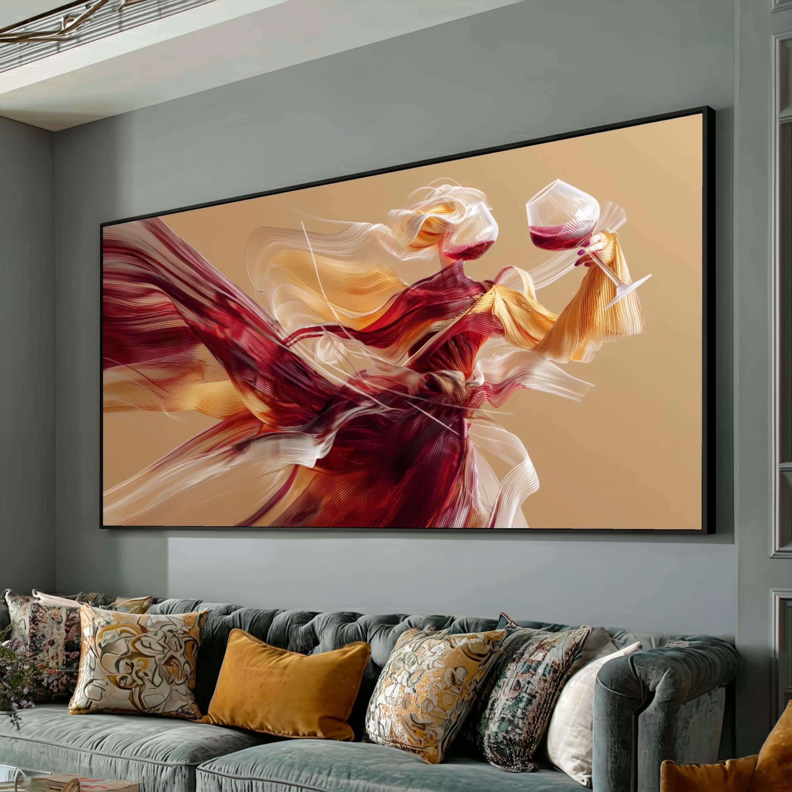 Décoration intérieure moderne abstraite grand format rouge et or - 8