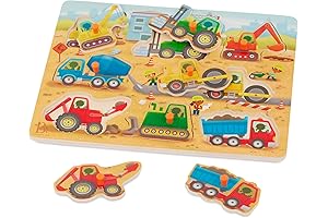 B. toys- Peek & Explore - Construction Trucks - Wooden Puzzle for Toddlers, 2 Years+