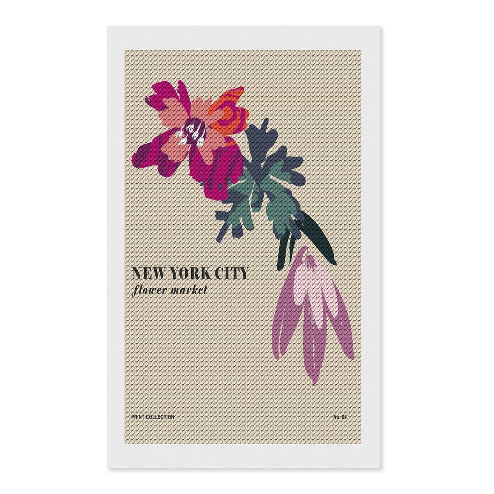 Junmoney New York City Flower Market Art DIY Diamond Art Canvas Kit 12"x20", for Adults, Decorate Your Room, Gift Idea, Modern Decor, Finish and Display
