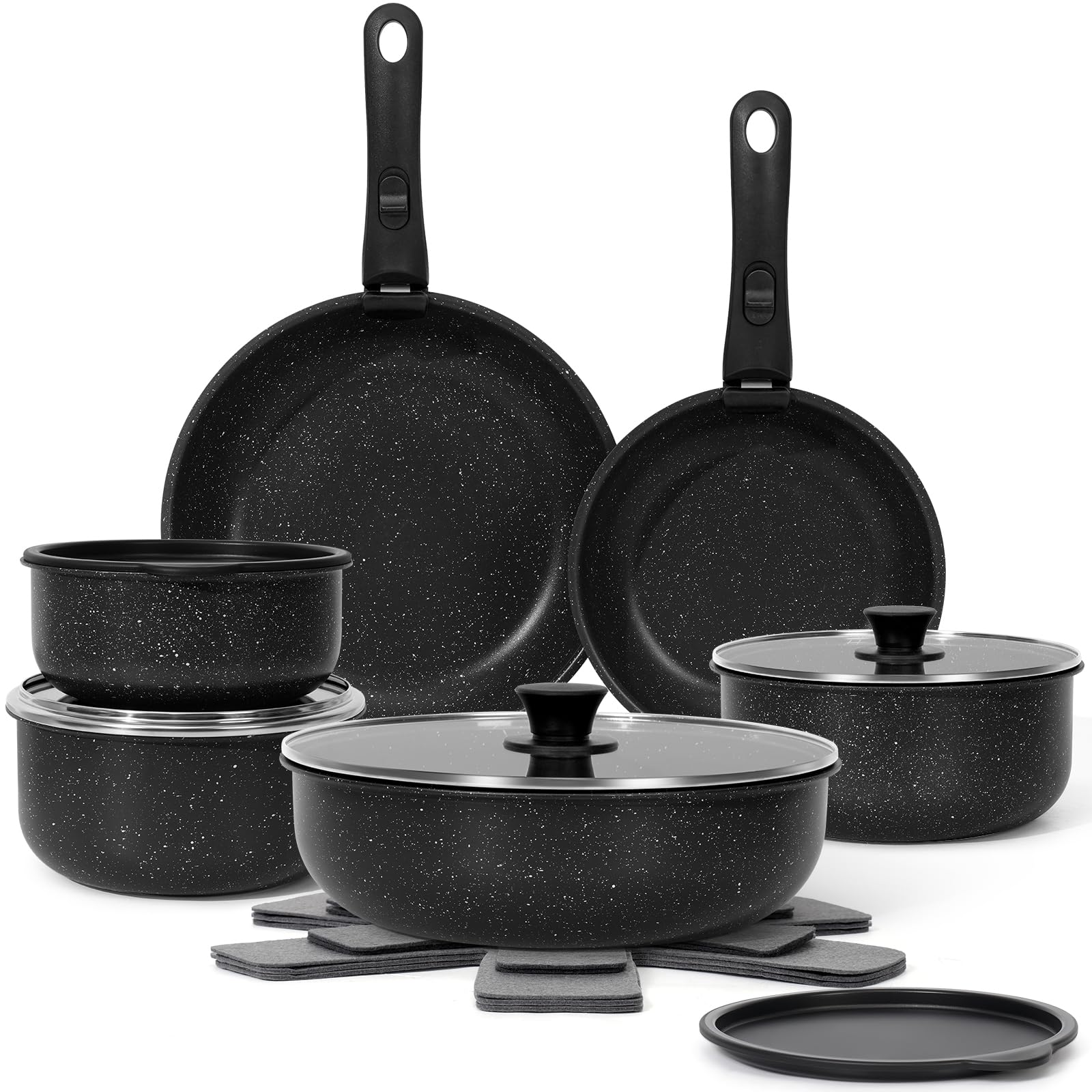 SODAY 17 Pcs Pots and Pans Set Non Stick, Cookware Sets with Detachable Handle