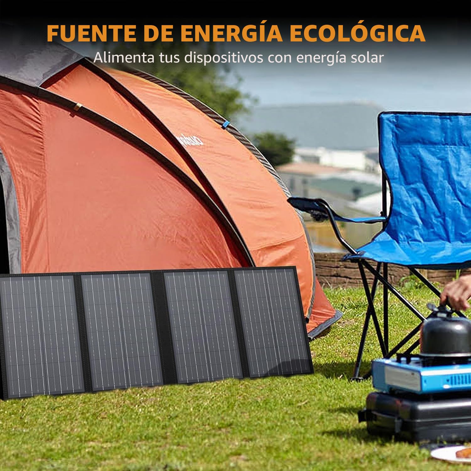 powkey 60W 18V Panel Solar Portátil con USB C, Doble USB QC3.0, Salida de DC, Panel Solar Monocristalino Impermeable y Plegable, para la Mayoría de Generador Solares, Camping, Móvil y Portátiles
