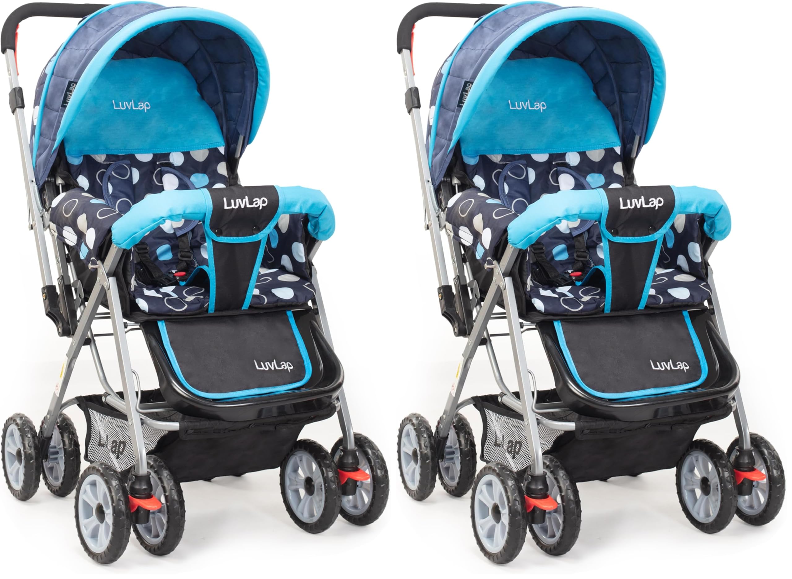 LuvLap Sunshine Baby Stroller/Pram for 0 to 3 Years, New Born/Toddler/Kid, 5 Point Safety Harness, Adjustable backrest, 360° Swivel Wheel, Large Storage Basket, Reversible Handlebar (Blue) (Pack of 2)-picture-16