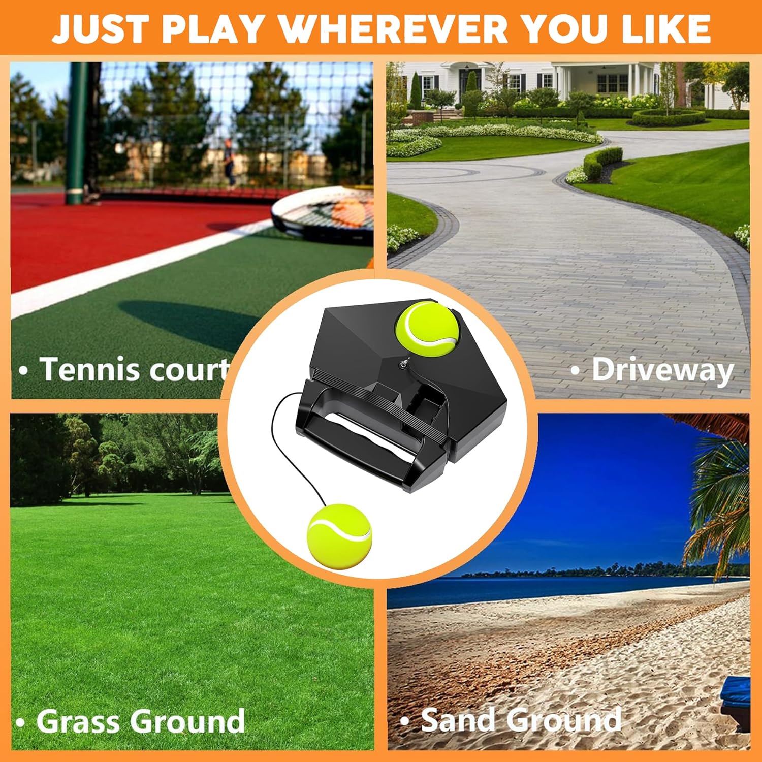 Premium Tennis Trainer Rebound with Heavy Base, Portable Solo Tennis Rebounder Set with 3 Highly Elastic String Balls, Practice Equipment for Adult Kids and Beginners