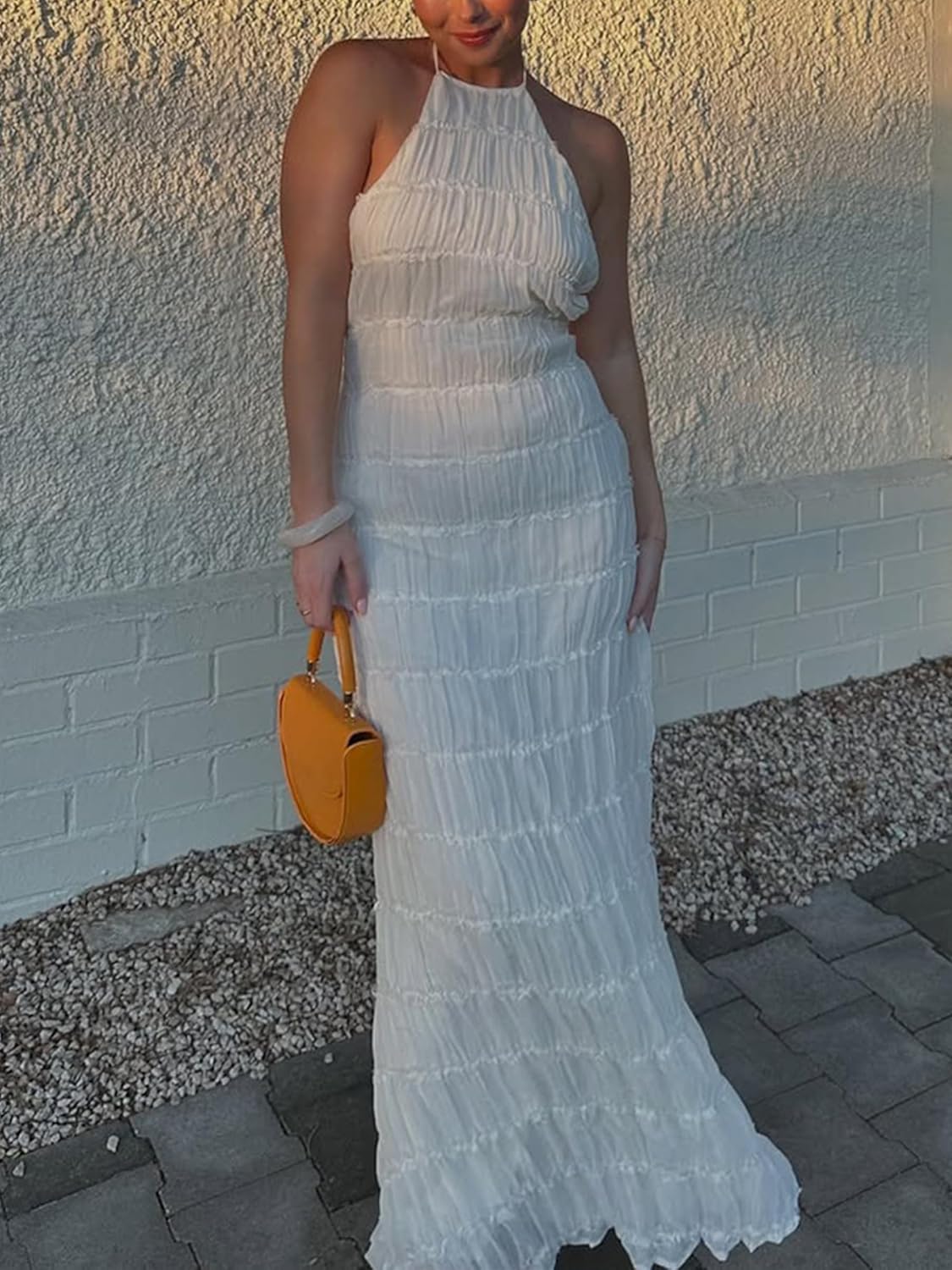 Women's Sexy Halter Neck Maxi Dress Sleeveless Backless Ruffle Flowy Vacation Formal Long Dresses - Image 5