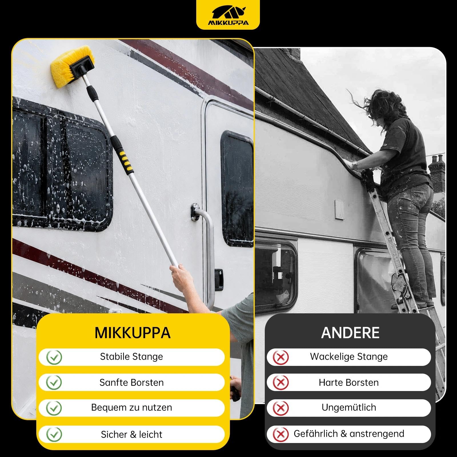 MIKKUPPA Teleskop Autowaschbürste mit Premium Brush Cover für gründliche Reinigung