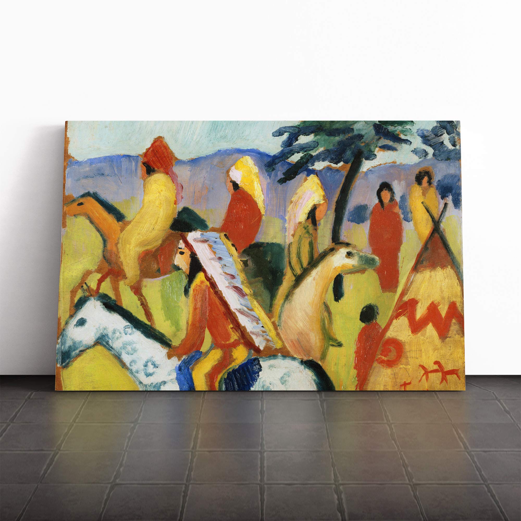 August Macke Indians on Horseback Canvas Print | Gallery Wrapped 30mm Frame Wall Art | 30x20 inches | Ready to Hang | Modern Picture | Living Room Bedroom Lounge Office