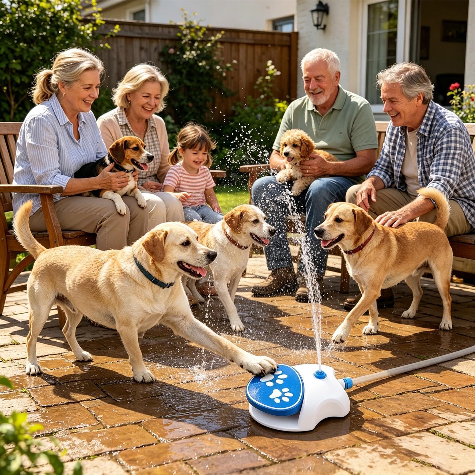 Outdoor Trinkbrunnen für Hunde - Interaktiver Trinkspender für Haustiere | Pfotenaktivierter Wassersprinkler für Hunde | Für Draußen, Terrasse, Garten, Hof, Balkon, Sommerspiel, Unterhaltung