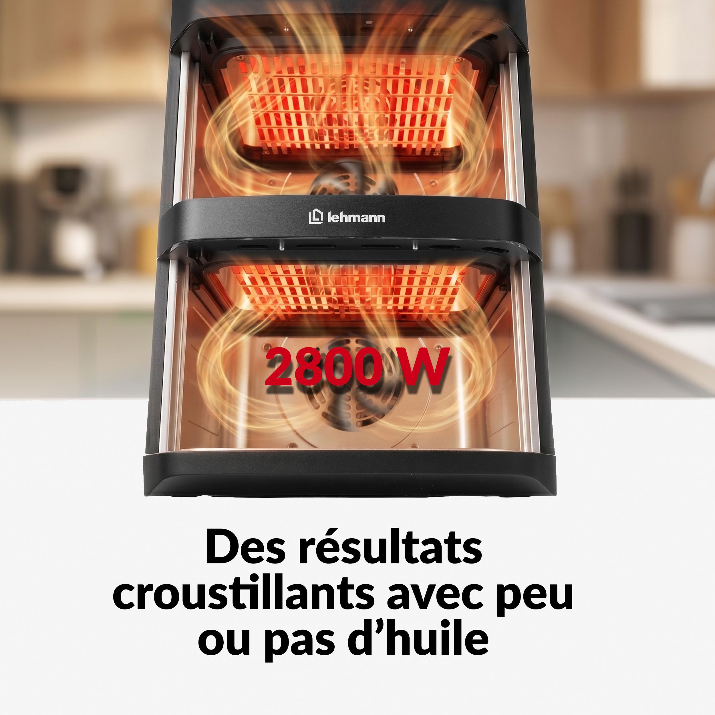 LEHMANN Double Zone Air Fryer XXL 12L, Friteuse sans Huile Verticale à Double Tiroir, 10 Programmes, 40-230°C, Écran Tactile, Revêtement Antiadhésif, pour Grande Famille, 2800 W