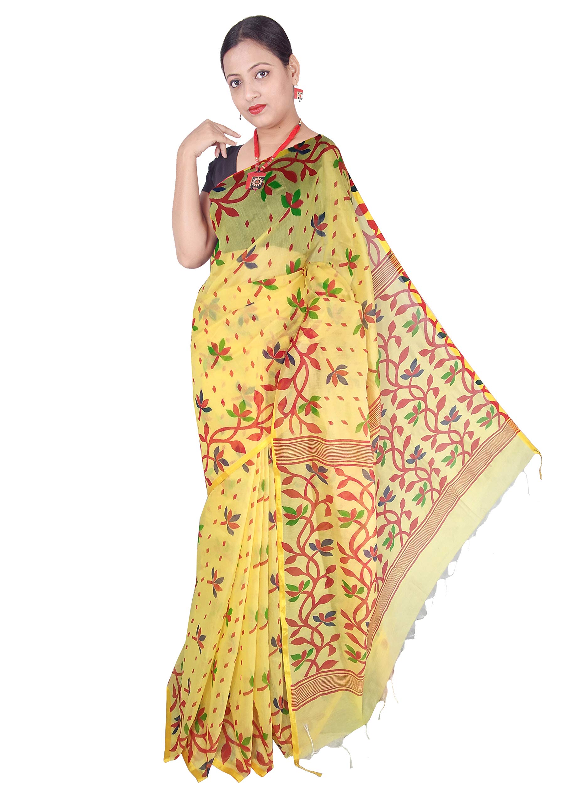 Women's Cotton Silk Screen Print Saree | RS1688 | Yellow | Free Size