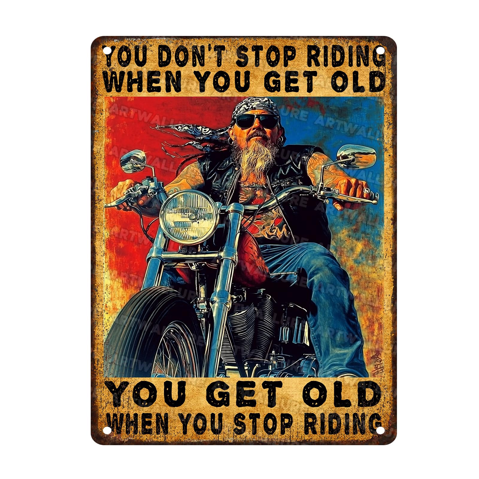 Vintage Motorcycle Retro Tin Sign for Wall Decor You Don't Stop Riding When You Get Old Decorative Metal Art for Man Cave Garage Bar Pub 12x16inch