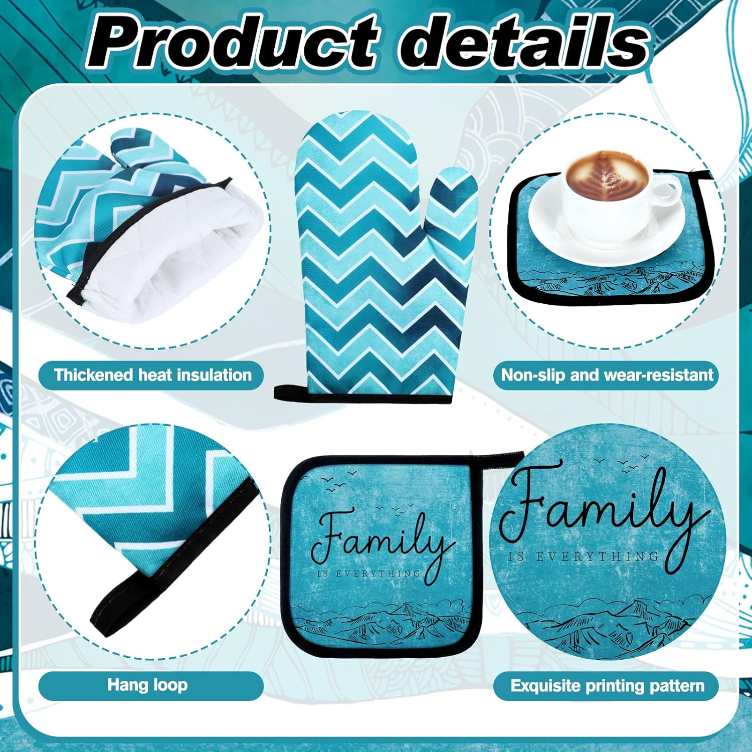 10 Pcs Landscape Kitchen Dish Towels Rugs Oven Mitts and Pot Holders Set Farmhouse Kitchen Decor Set for Women Mom Daughter Gift Cooking Baking Grilling (Ocean Green) - Image 5