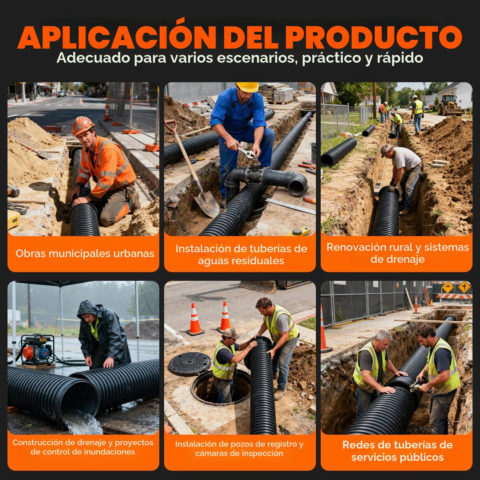 YUCHENGTECH 200-600mm Tensor para Tuberías Corrugadas de HDPE Herramienta de Montaje de Tubo para Proyectos de Drenaje, Alcantarillado y Construcción