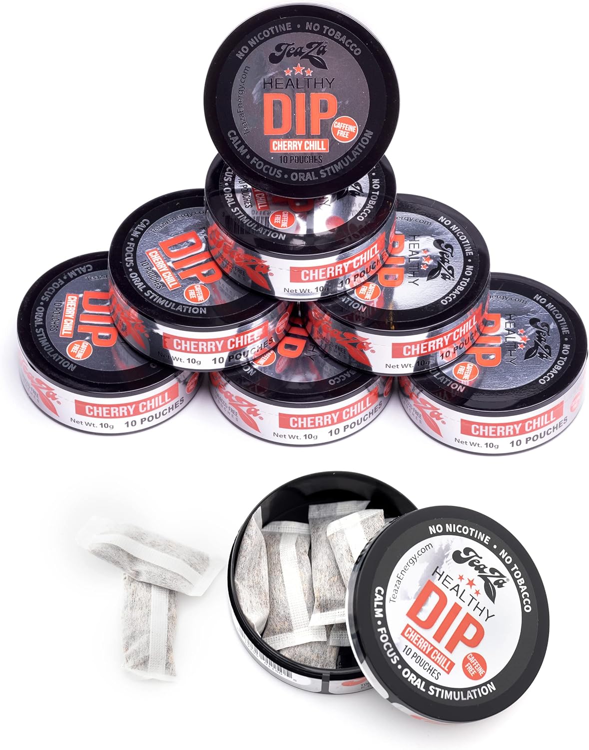 Teaza Energy Pouches, Tobacco Free Nicotine Free Dip Smokeless Alternative Snuff & Energy Dip