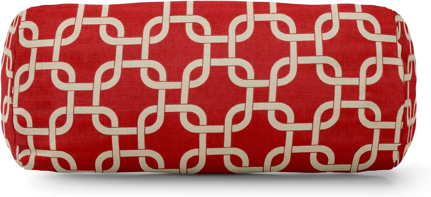 Majestic Home Goods Red Links Indoor / Outdoor Round Bolster Pillow 18.5" L x 8" W x 8" H