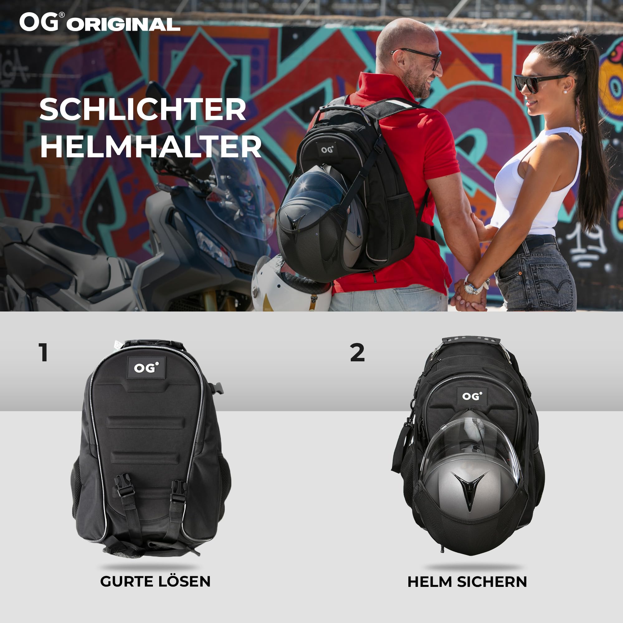 OG Original CityRunner Motorrad Rucksack, Wasserdicht Erweiterbar 30-35L, Helmtasche, Motorradfahrer, Helm-Trageriemen, Hohe Kapazität, Laptopfach, Reflektierend