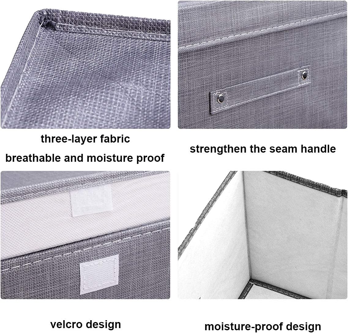 ONO BLUE 2-Pack Storage Bin with Lid,Closet Bins for Clothes Toys,Foldable Storage Boxes With Cover Reinforced Handle, Fabric Closet Organizer Containers for Home and Office Bedroom Nursery Gray
