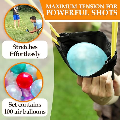 Miniatura 2 de Slingshot - Lanzador de globos de agua - Catapulta de juego para 2 a 3 personas con 100 globos de aire coloridos - Tirachinas de globos de agua para