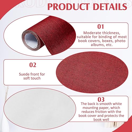 Miniatura 10 de PerKoop Paño de libro para encuadernación de libros, 40 x 16 pulgadas, superficie de tela, con respaldo de papel, archivo, europeo, duradero,