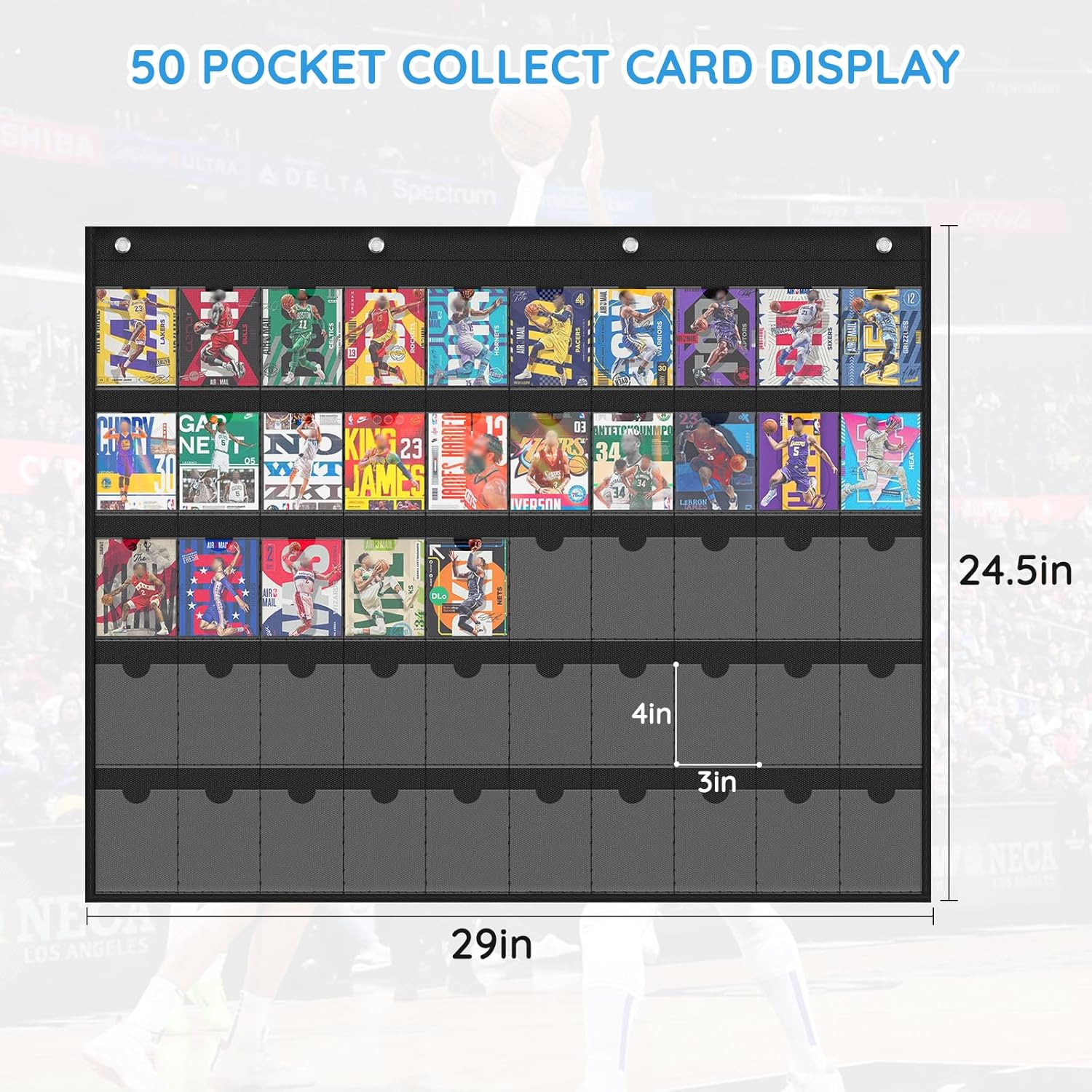 ZKOO Cards Display Case, 50 Pocket 35PT Graded Sports Card Storage Bag for with 3.5" x 2.5" Standard Trading Card Gaming Cards, Collectible Cards, Baseball Card, Football Card Wall Display Bag, Black