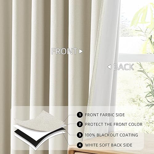 Miniatura 4 de ChrisDowa Cortinas 100% opacas de abedul liso de 96 pulgadas de largo, 2 paneles para dormitorio, sala de estar, oscurecimiento de la habitación de