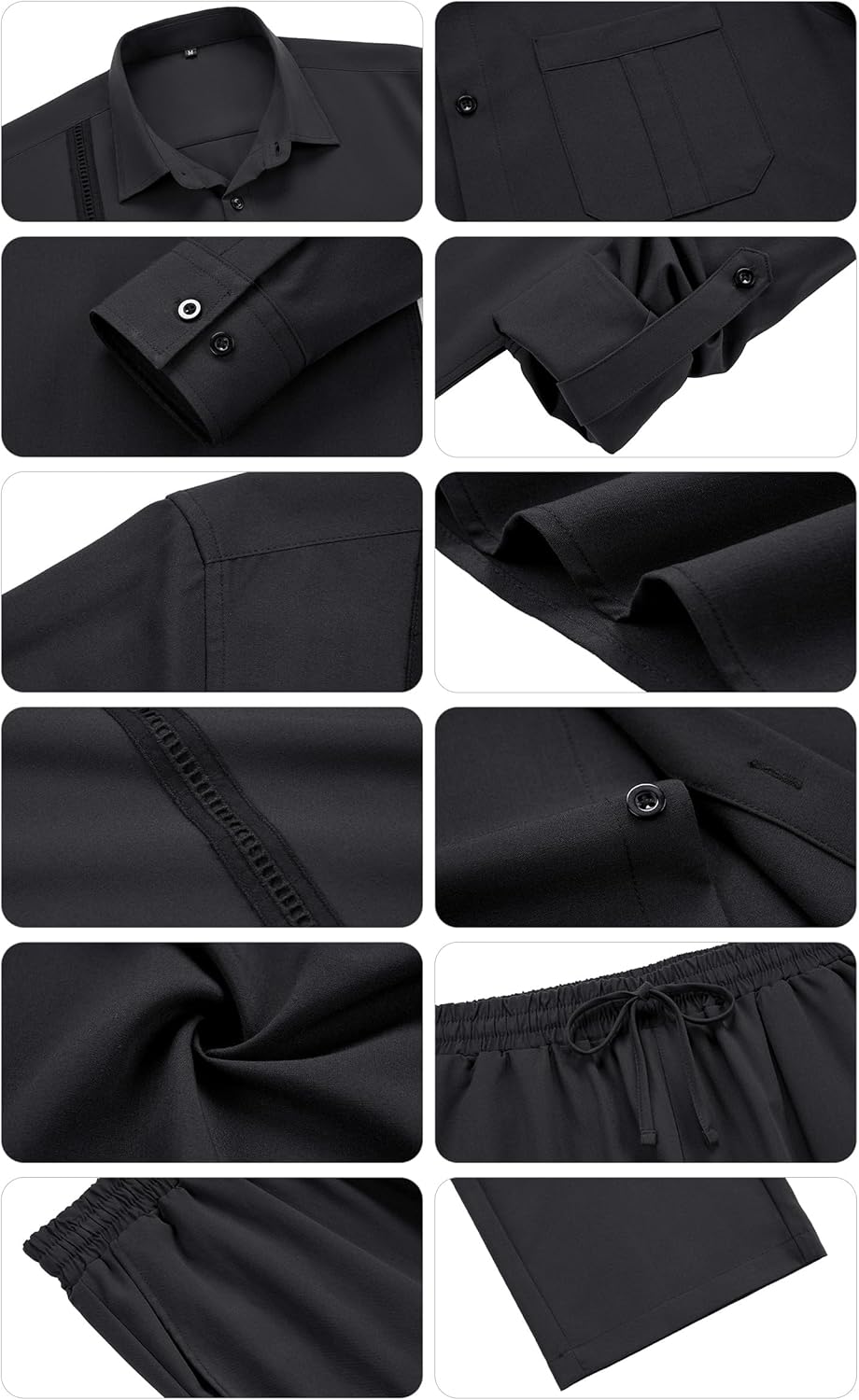 WEEN CHARM Mens Shirts Casual 2 Piece Long Sleeve Button Down Cuban Shirt and Pants Set Summer Beach Outfits - Image 7