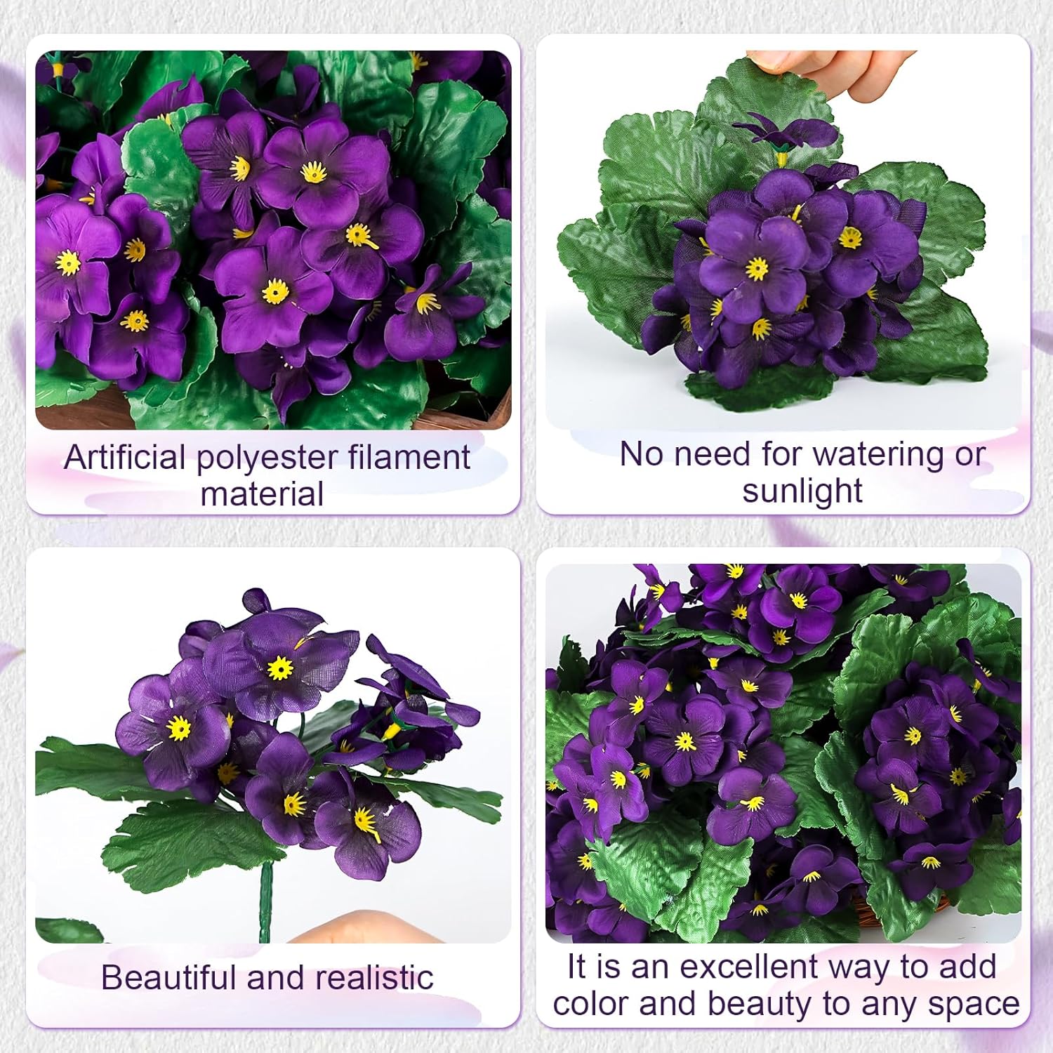 10 Pcs African Violet Artificial Plant Purple African Violet Individual 9 Inches Artificial Flowers for Home Decoration Office Decor Gift - Image 5
