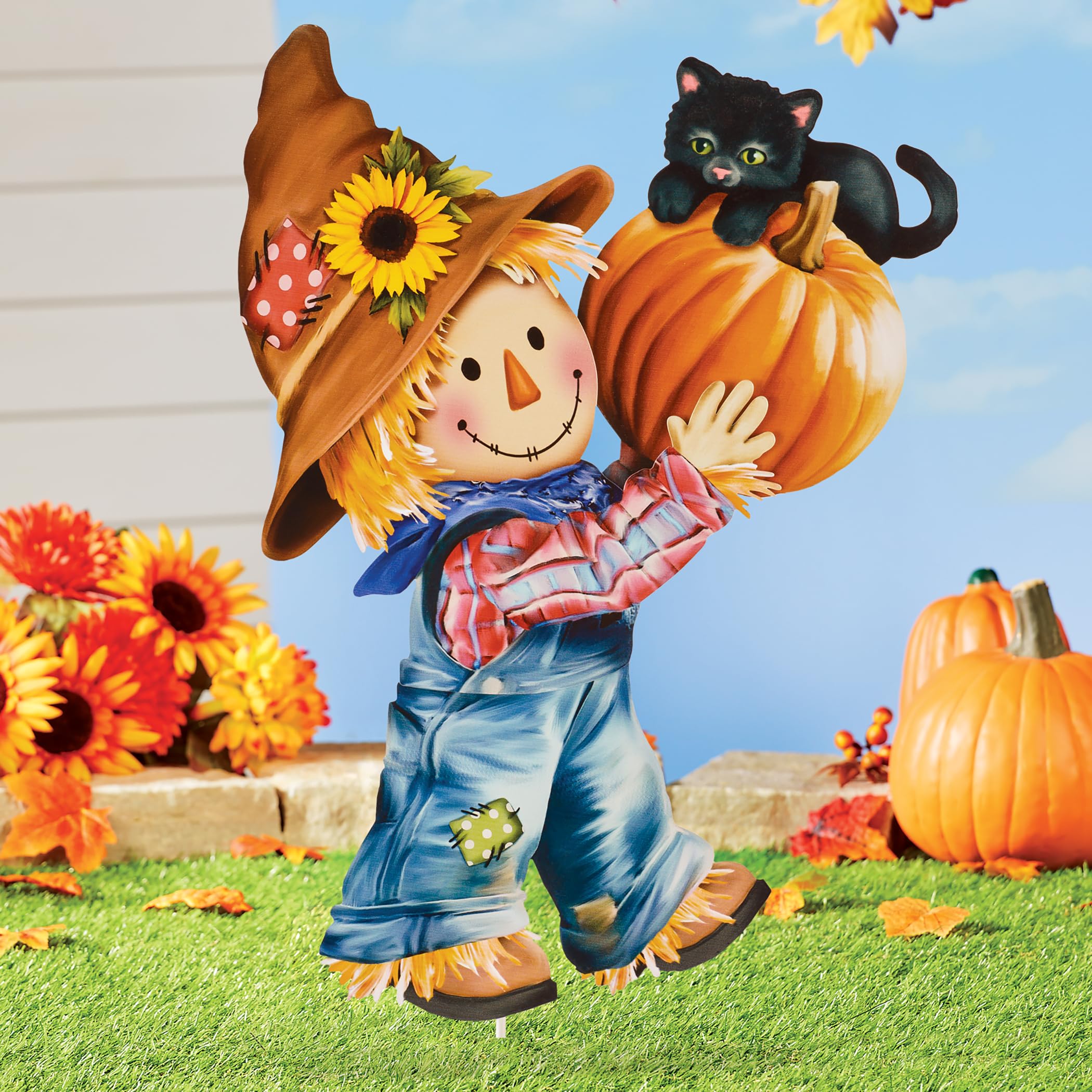 Amazon.com: Collections Etc Scarecrow Pumpkin and Cat Outdoor