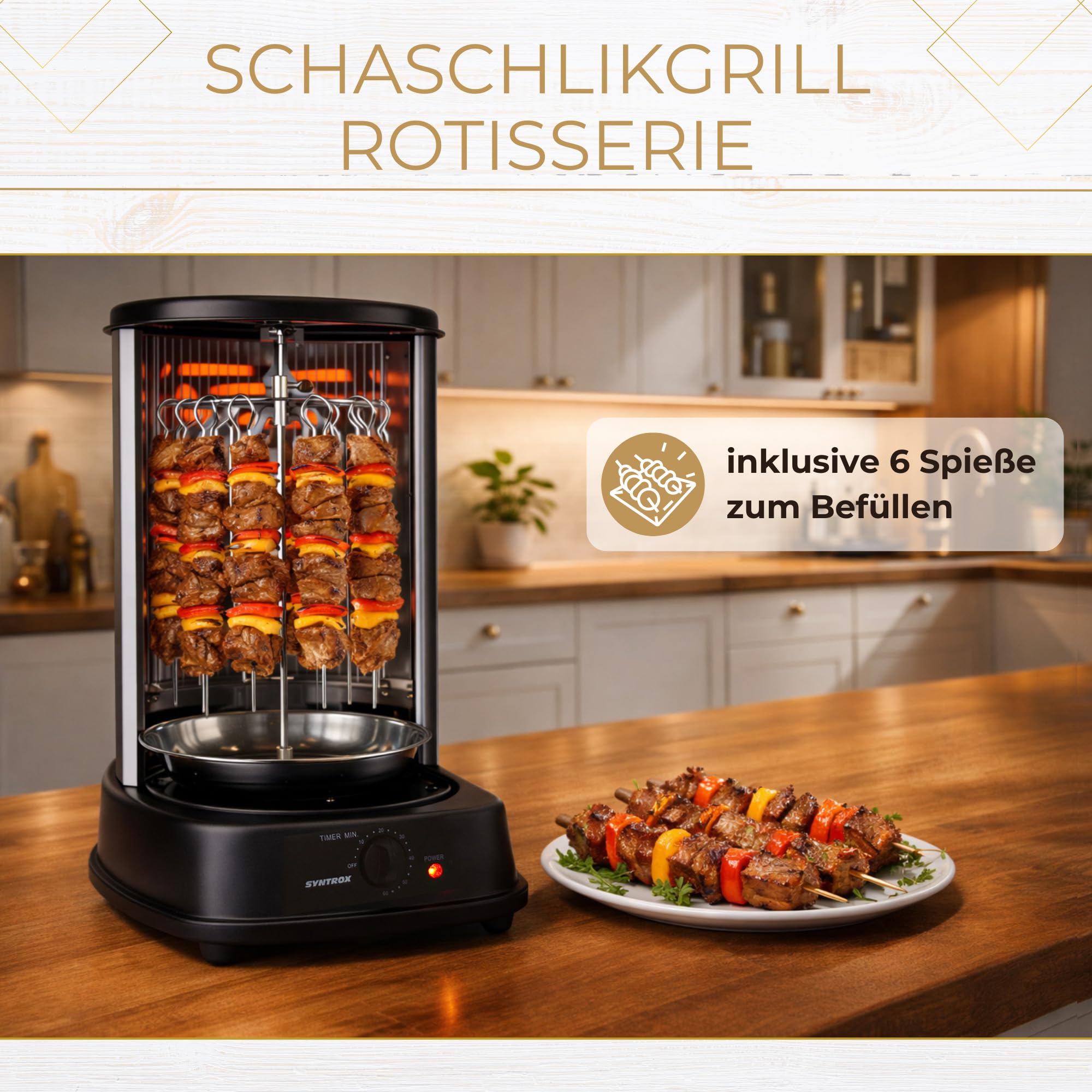 Syntrox Germany Chef Grill RO-2000W-21 L BSS Dönergrill Gyrosgrill Hähnchengrill