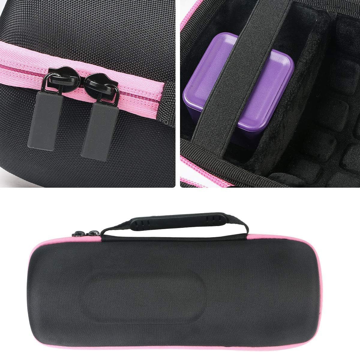 co2CREA Hard Travel Case replacement for JBL Charge 4 / replacement for JBL Charge 5 Waterproof Bluetooth Speaker (Black Case + Pink Zipper) - Image 4