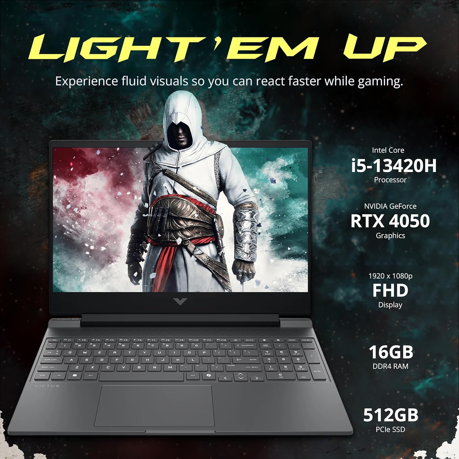 HP Victus 15.6" FHD 144Hz Gaming Laptop, Intel i5-13420H, 16GB RAM, 1.5TB Storage (512GB SSD+1TB Docking Station Set), NVIDIA GeForce RTX 4050, HD Camera, Backlit Keyboard, WiFi 6, Win 11 Pro, Silver