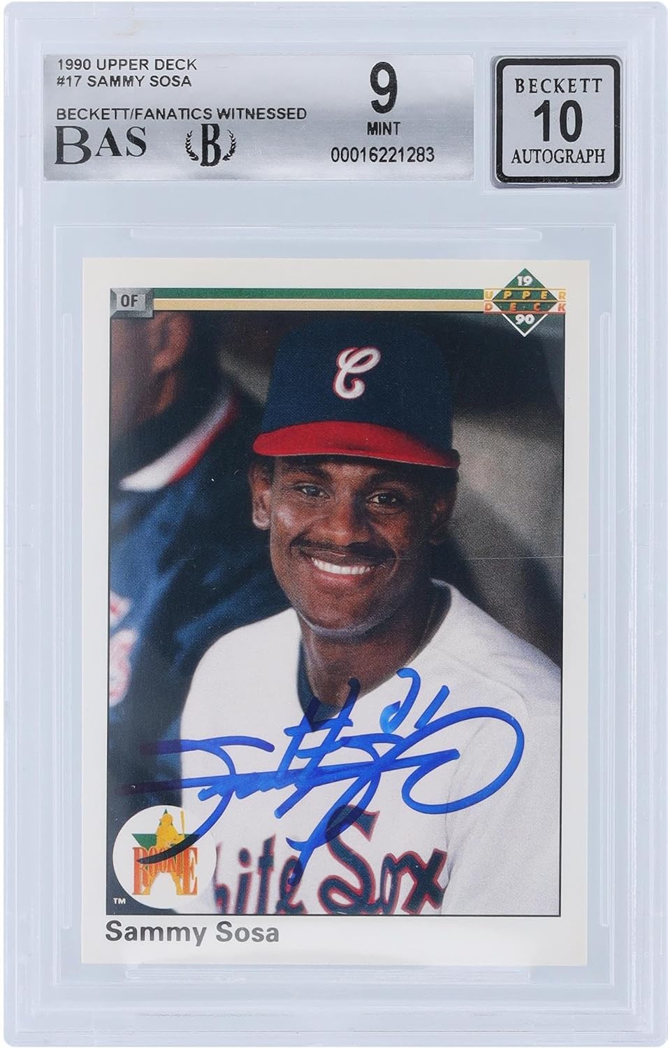Sammy Sosa Chicago Sox Autographed 1990 Upper Deck Series 1#17 Beckett Fanatics Witnessed Authenticated 9/10 Rookie Card - Baseball Slabbed Autographed Rookie Cards